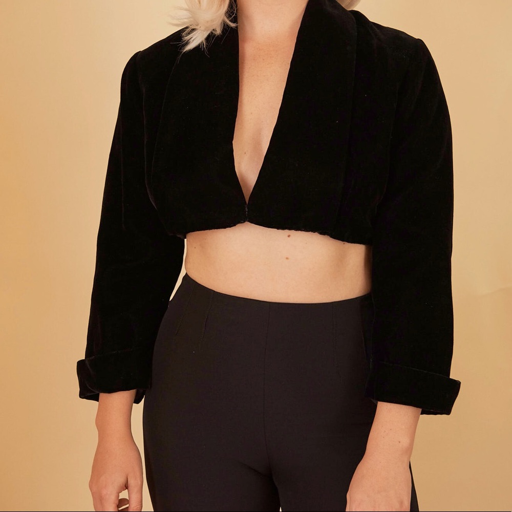 Vintage Black Velvet Cropped Jacket